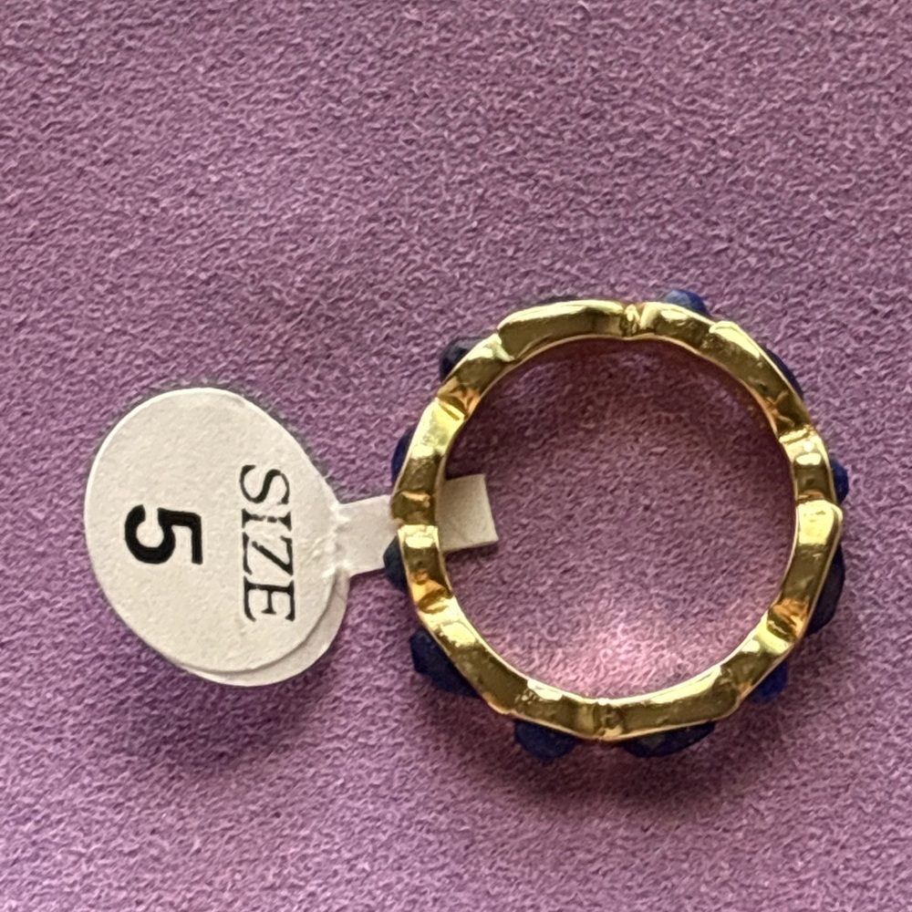 Melinda Maria Gold and Blue Gemstone Ring Size 5 - Picture 4 of 4